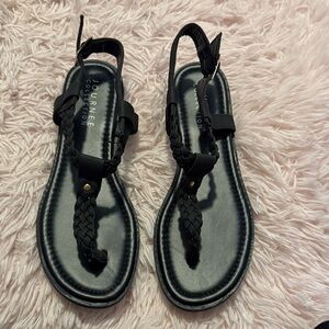 Journee Collection Black Braided Thong Sandals